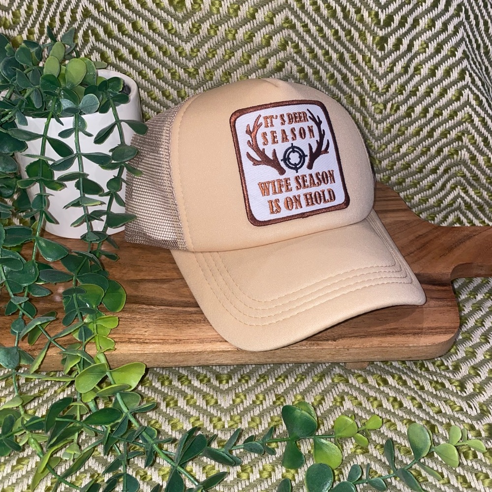 Tan Trucker Hat with Humorous Patch
